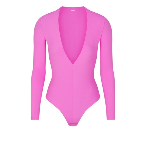SKIMS NWT Fits Everybody Plunge Neck Bodysuit - Neon Orchid - Picture 4 of 4